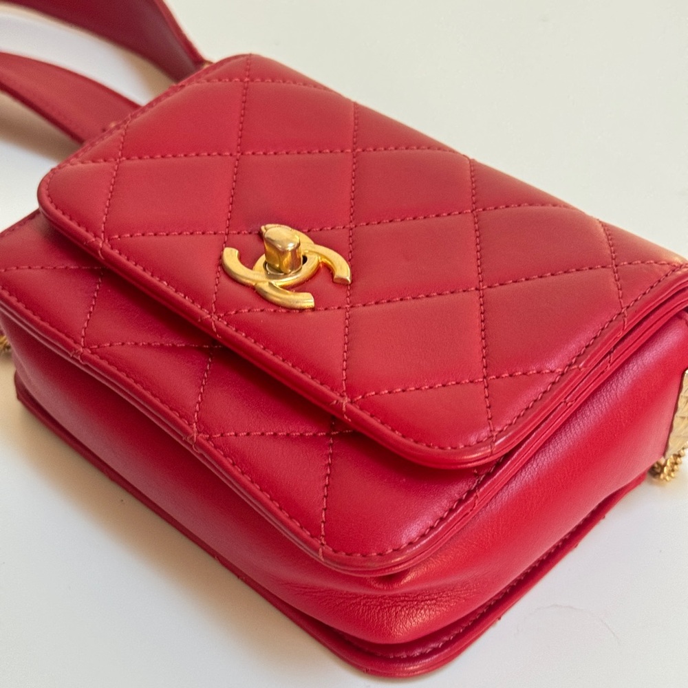 Chanel Cambon Mini Red Lambskin Flap Bag - Picture 10 of 14